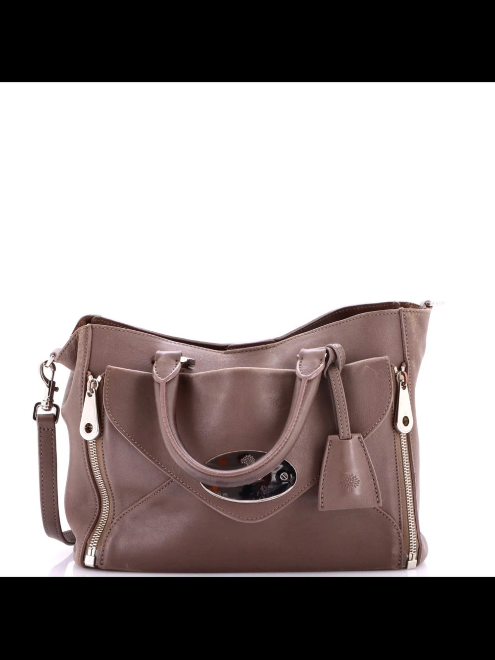 Mulberry Taupe Shoulder Bag with Zip Accents